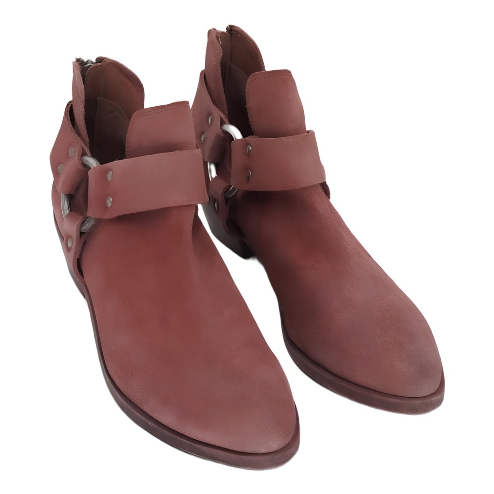 Frye Womens Ray Harness Back Zip Ankle Boot Rosewood Size 7.5